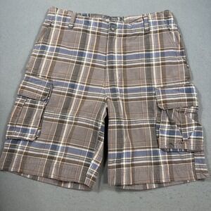 Duck Head Jeans Co. Men's Cargo Shorts Navy Blue Plaid 32x10 Distressed